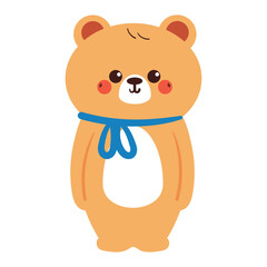 cute drawing cartoon bear wearing scarf. cute animal drawing, doodle, sticker for winter