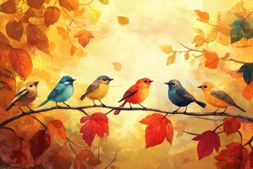 Birds perched on branch