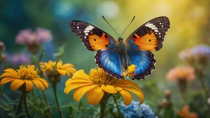 Obraz premium A photograph of natural scene of butterfly and flowers with blurry background