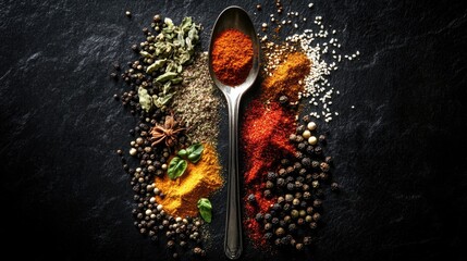 Spices on a black surface