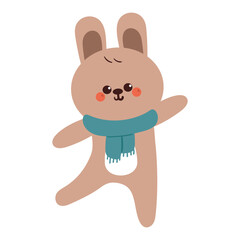 hand drawing cartoon bunny wearing blue scarf. cute animal drawing, doodle