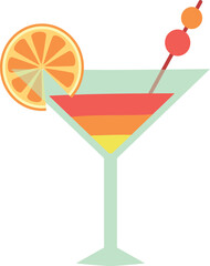Refreshing and colorful layered cocktail in a martini glass, garnished with an orange slice and a cocktail pick, is a perfect way to celebrate