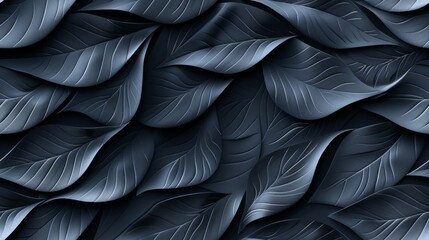 Obraz premium Dark textured leaves create a striking pattern resembling waves in a modern design setting