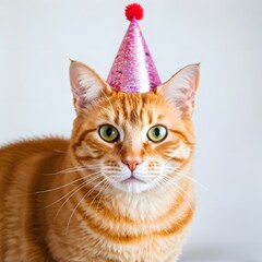 ginger cat with a party hat