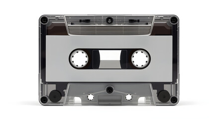 Obraz premium Blank cassette tape box design mockup, isolated, profil side view. Vintage cassete tape case with retro casset mock up. Plastic analog magnetic tape casete clear packaging template. Mixtape box cove