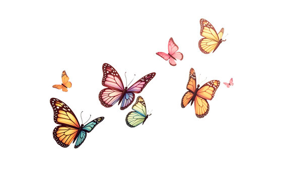 Fototapeta colorful butterfly png, flying butterflies, group of butterflies, butterflies isolated on white transparent background, 