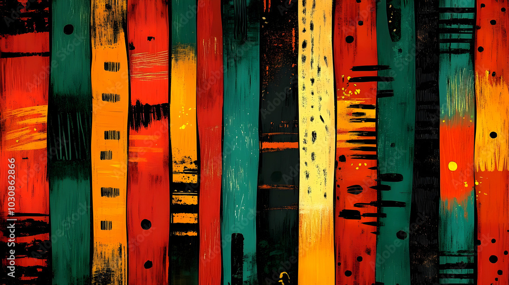 Poster abstract colorful vertical stripes with textured patterns.