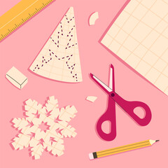 concept of paper snowflakes cut out. Christmas decor. Hello winter