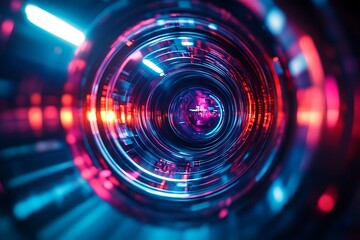 Obraz premium Hypnotic Lens Flare Neon Blue and Red Vortex