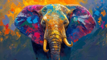 Obraz premium Colorful artistic depiction of an elephant against a vibrant backdrop showcasing creativity and nature