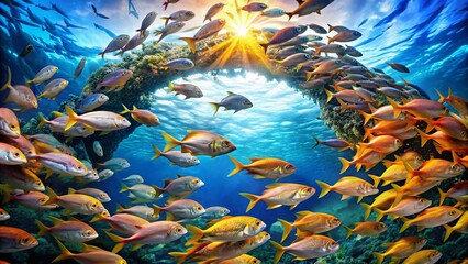 Schooling Fish Swimming in Circles in the Ocean for Prey - Stunning Underwater Photography