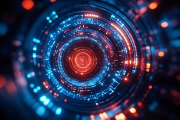 Obraz premium Hypnotic Circular Light Pattern with Blue and Red Blur