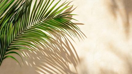 Obraz premium Palm Leaf Shadow on Beige Wall Background Summer Tropical Texture