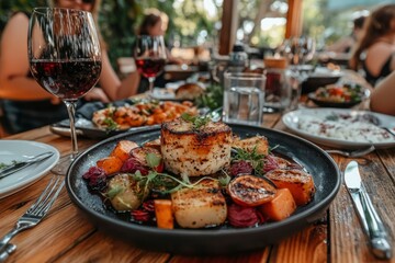 Grilled Scallops with Roasted Vegetables and Herbs