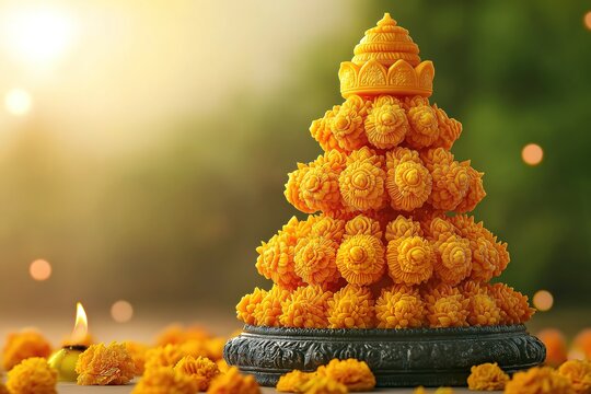 Festive Bathukamma flowers arranged for celebration in Telugu culture during autumn season