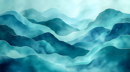 Obraz premium Abstract watercolor landscape of serene blue mountains.