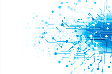 Light blue circuit board with technological connections on white background.