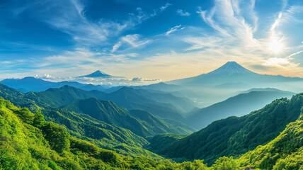 Fototapeta premium 富士山を望む山岳風景