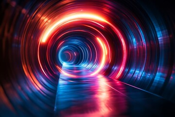 Obraz premium Hypnotic Neon Tunnel Glowing Red and Blue Circles in a Dark Space