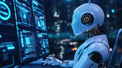 Fototapeta premium Internet of Chatbot Technology in the Future Computer Lifestyle Technology