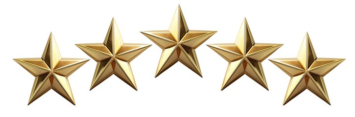 Golden Five Stars Rating. Excellent rating and reward symbols, isolated on white transparent background, png element