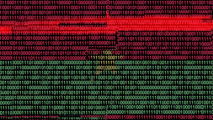 Binary code on flag of Burkina Faso. Program source code or Hacker concept on Burkinabe flag....