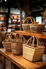 Wooden Table with Baskets