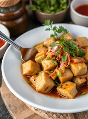 Delicious Taiwanese traditional food dish stinky tofu