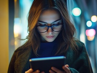 Woman using tablet computer