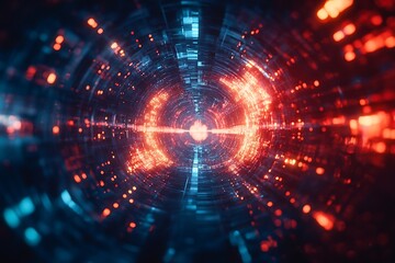 Red and Blue Glowing Tunnel Pattern with Blur and Pixels
