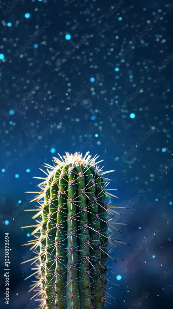 Poster cactus in focus with glowing bokeh background