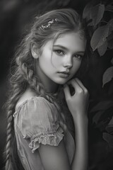 Young Woman Posing for Black and White Photo