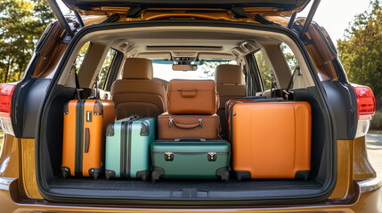 Packed Car Trunk with Luggage for Travel Adventure