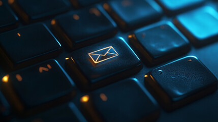 Glowing Email Icon on a Blue Keyboard   Technology Concept