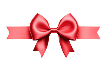 A beautifully crafted red satin bow with tails, isolated on transparent white background, perfect for gift wrapping.