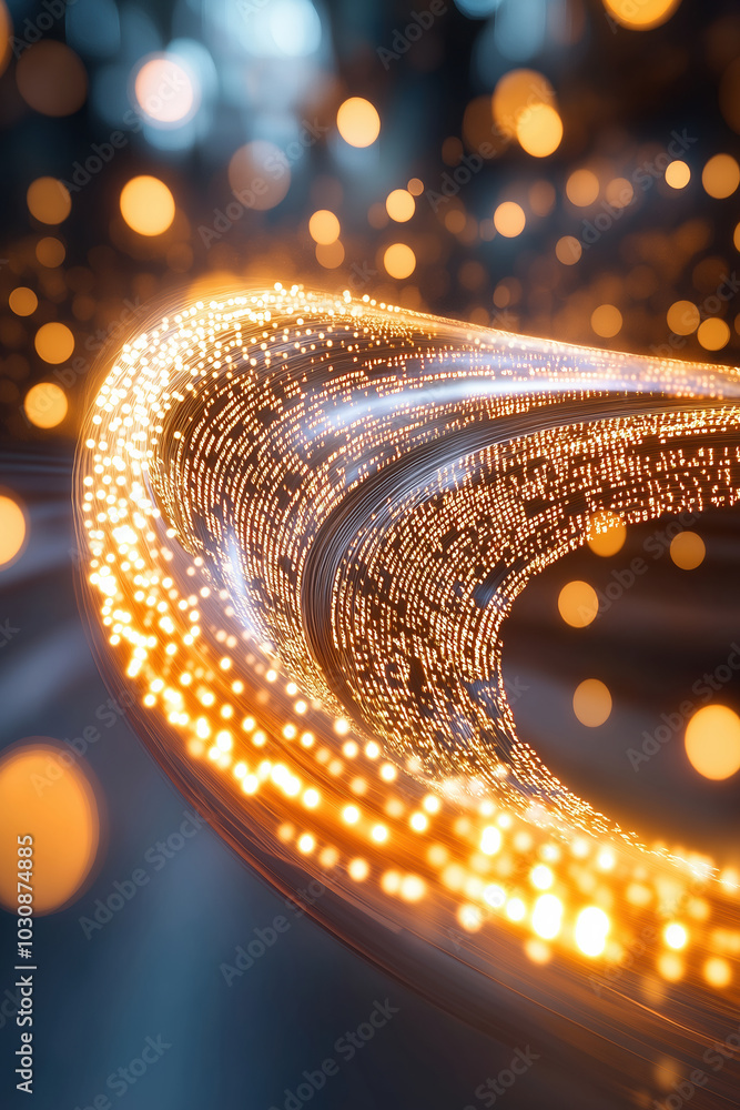 Poster abstract light trails creating a dynamic spiral effect with glowing particles at night