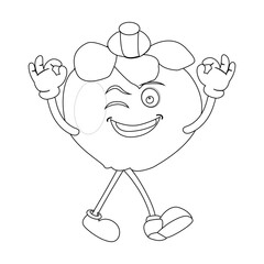 Happy Mangosteen Fruit Character Ready for Coloring