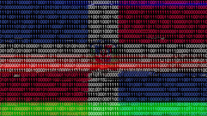 Binary code on flag of Dominican Republic. Program source code or Hacker concept on Dominican...