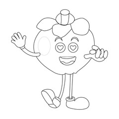 Happy Mangosteen Fruit Character Ready for Coloring