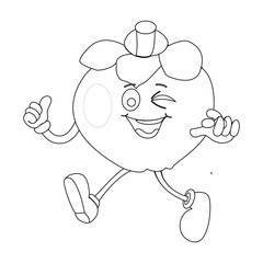 Happy Mangosteen Fruit Character Ready for Coloring