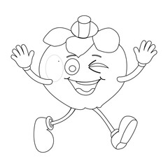Happy Mangosteen Fruit Character Ready for Coloring