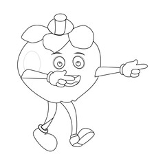 Happy Mangosteen Fruit Character Ready for Coloring