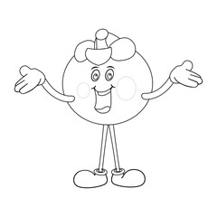 Happy Mangosteen Fruit Character Ready for Coloring