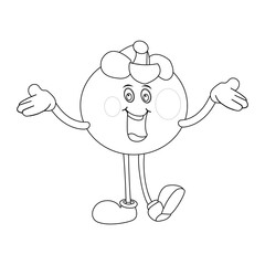 Happy Mangosteen Fruit Character Ready for Coloring