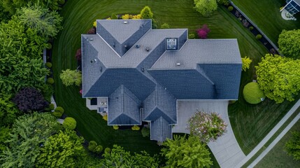 Aerial View of a Modern House with a Lush Green Lawn