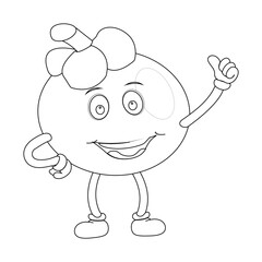 Happy Mangosteen Fruit Character Ready for Coloring