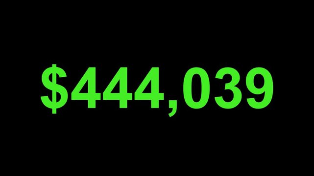 Animation increasing amount money dollar green color 