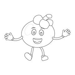 Fototapeta premium Happy Mangosteen Fruit Character Ready for Coloring