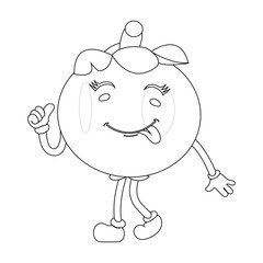 Happy Mangosteen Fruit Character Ready for Coloring