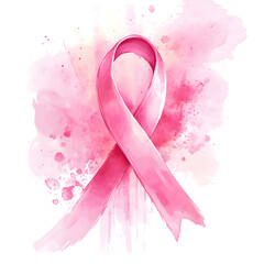 watercolor pink ribbon on white background,generative ai